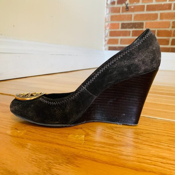 Tory Burch Chelsea Brown Suede Leather Wedge Pumps Size 7.5 M - Picture 13 of 15
